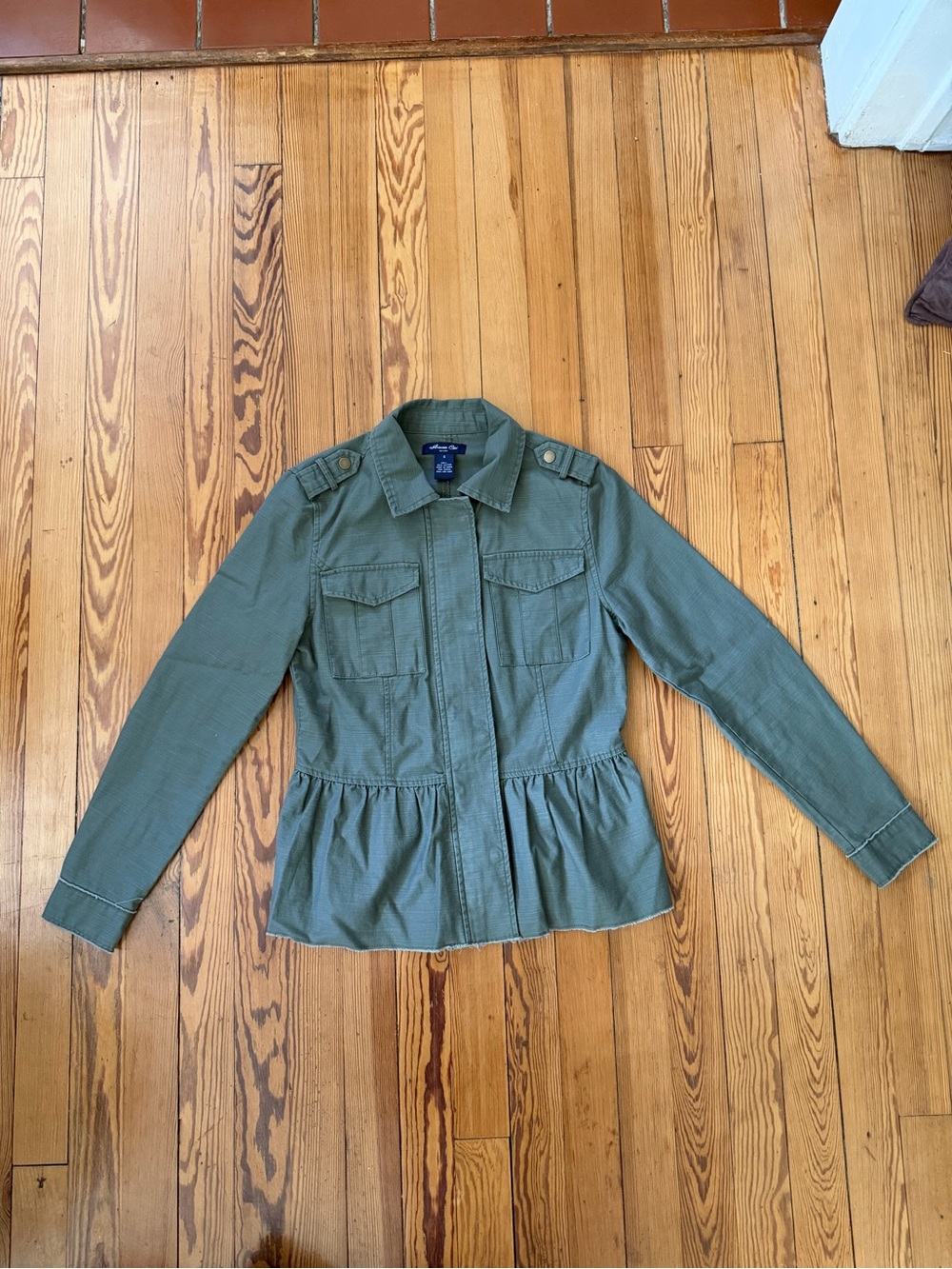 Francesca’s Anna Cai Utility Jacket Small Olive Green Peplum Military Style